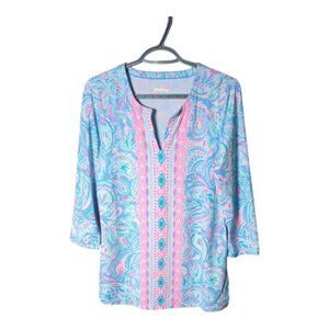 Lilly Pulitzer UPF‎ 50+ ChillyLilly Karina Tunic Pink Blue Paisley Print Size Sm